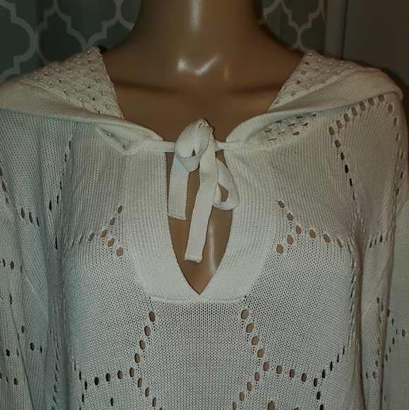 Torrid NWOT Size 6X - ivory pointelle hooded drop shoulder sweater - Picture 10 of 13